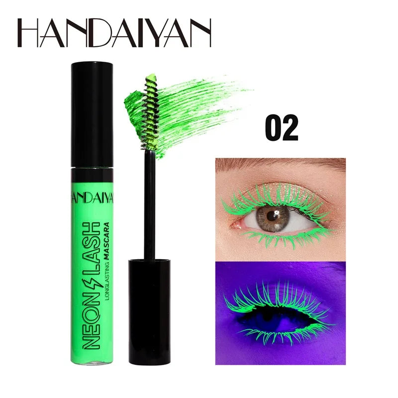 Fluorescence Mascara Waterproof No Blooming Fast Dry Colorful Neon Eyelashes Curling Yellow Blue Lengthens Eye Lashes Cosmetics Qme 02