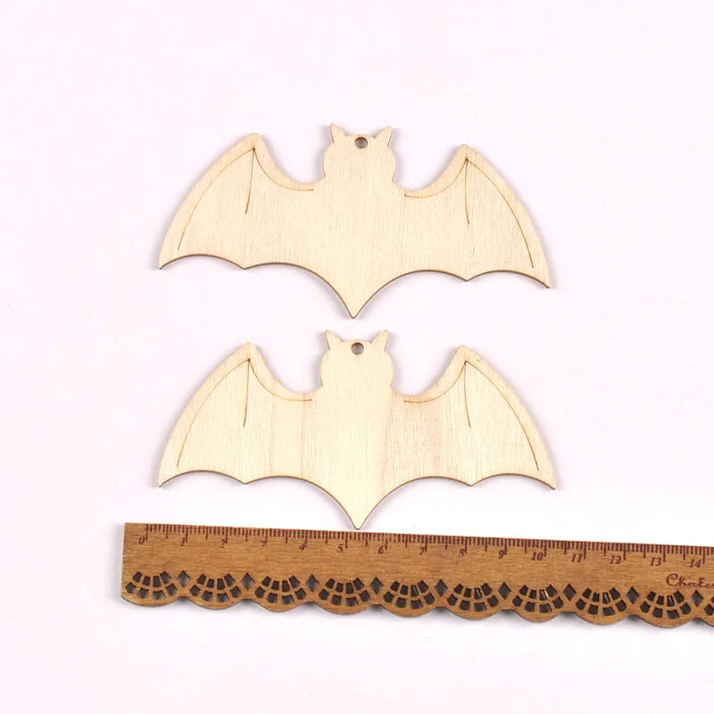 10Pcs 4.5-10cm Unfinished Halloween Decorations Bat/Spider/Ghost Wooden Crafts DIY Blank Hanging Ornaments Home Party Supplies Qme 1