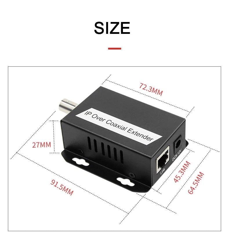 1Pair Ethernet IP Extender Over Coax HD Network Kit EoC Coaxial Cable Transmission Extender for Security CCTV Cameras Qme
