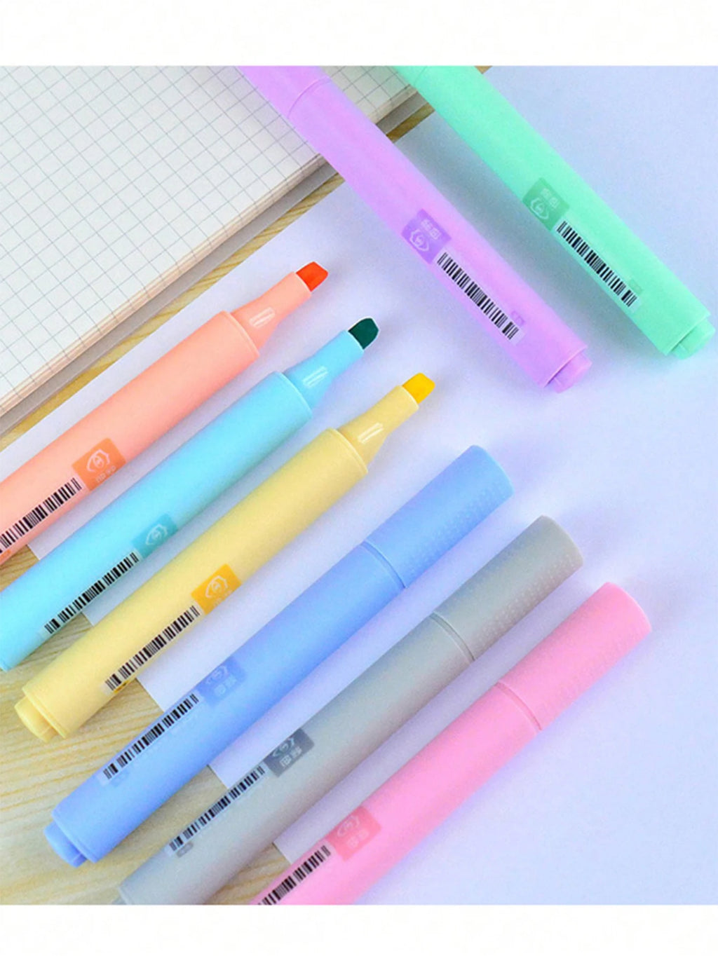 8 Macaron color highlighter pens with slanted head design, eye protection color marker highlighter pens, learning diary supplies Qme