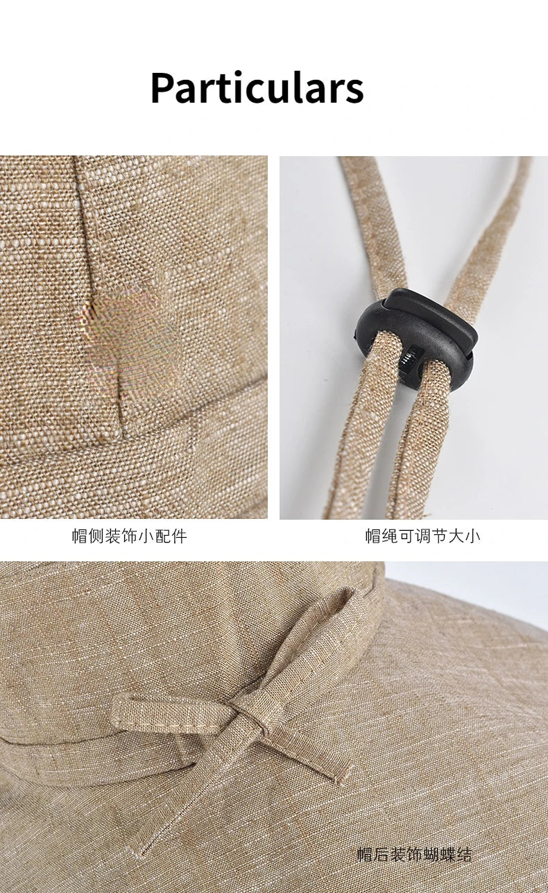 Summer Wide Brim Sun Hat Women's Foldable Travel Packable Bucket Hat Japanese UV Sunscreen Cotton Linen Beach Hat Fisherman Hat Qme