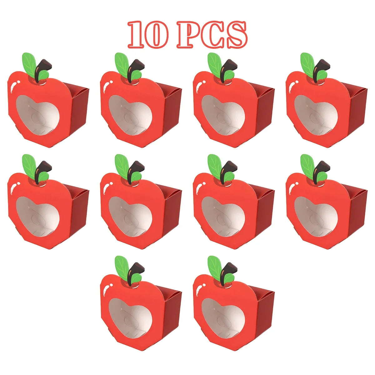 10/20Pcs Apple Window Candy Boxes Heart Winow Gift Box Mini Red Snack Sweet Paper Holder for School Birthday Wedding Party Favor Qme 10Pcs as shown