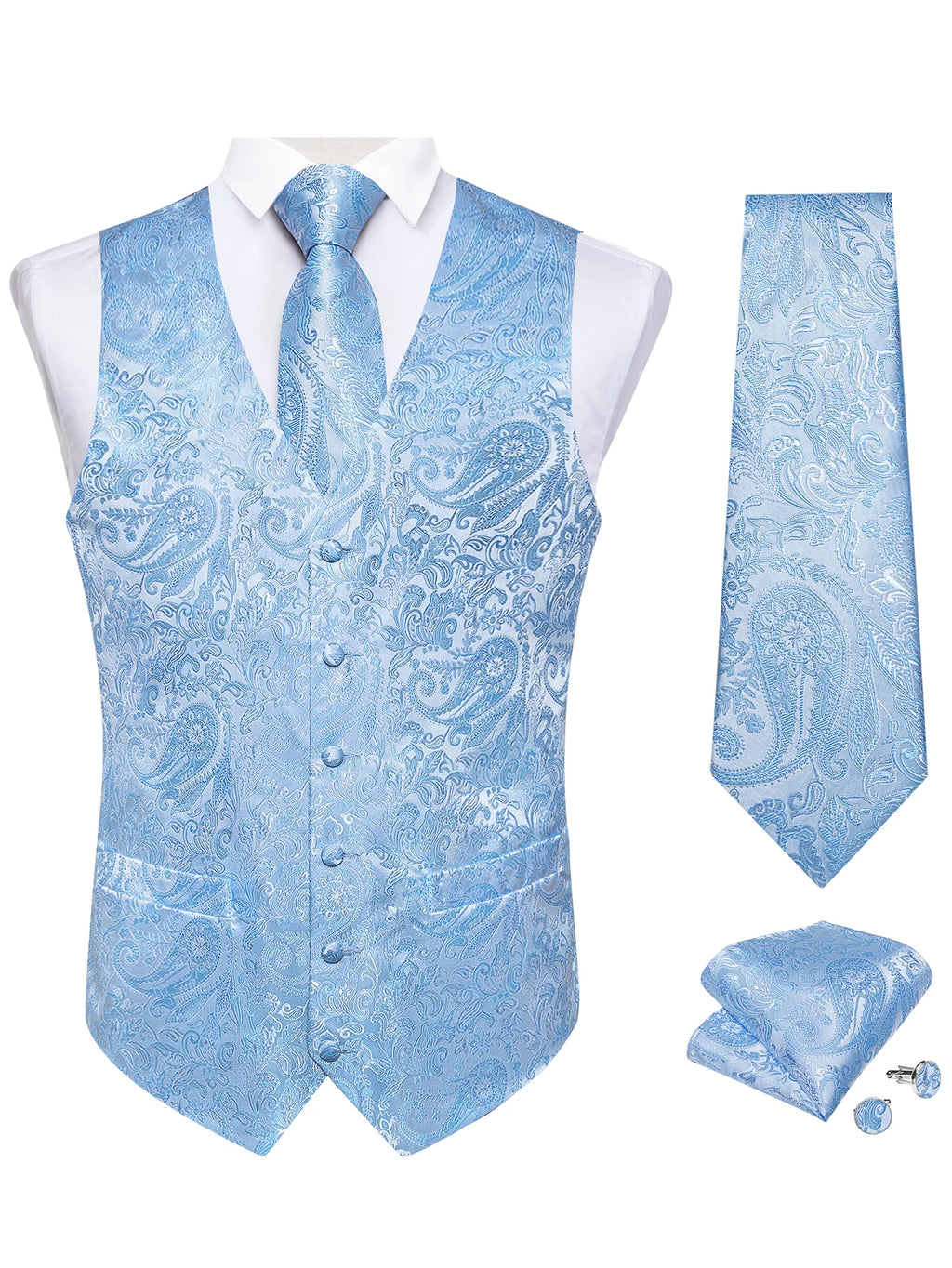 Men's Paisley Suit Vest Tie Formal Waistcoat Necktie Pocket Square Qme