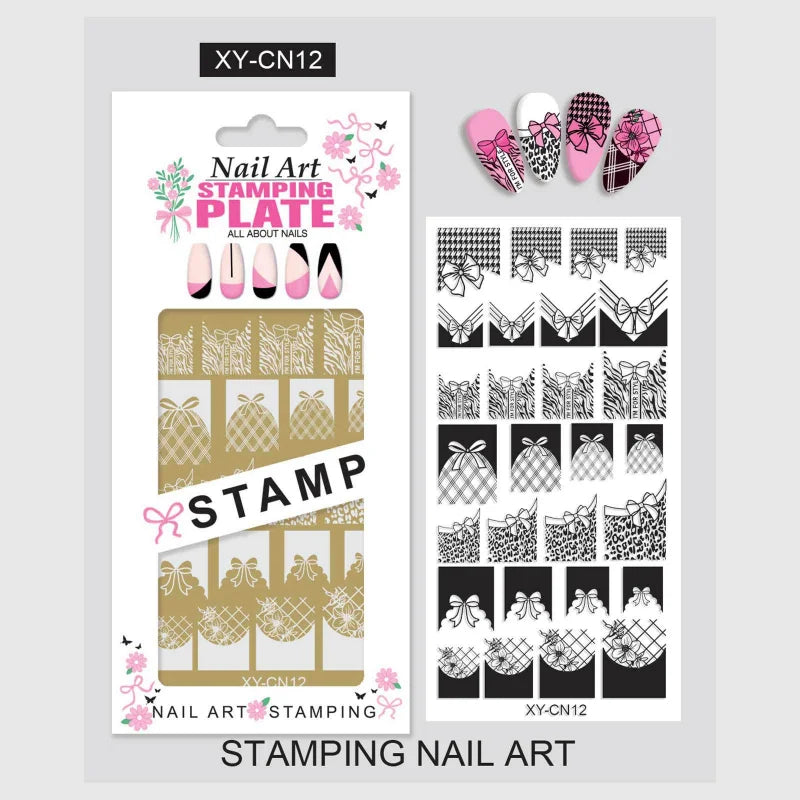 Template Stencils Bowknot Patterns Nail Stamping Plates Nail Art Stamper Kawaii Bow Image Plate Manicure Tools Qme CN12