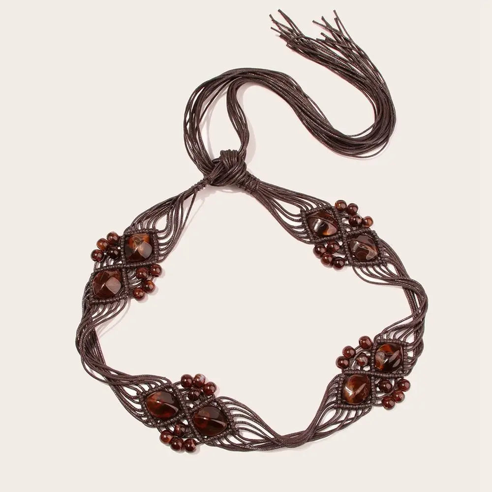 Belts Retro Beads Wax Rope Beach All-match Waist Ethnic Braided Belt Qme E