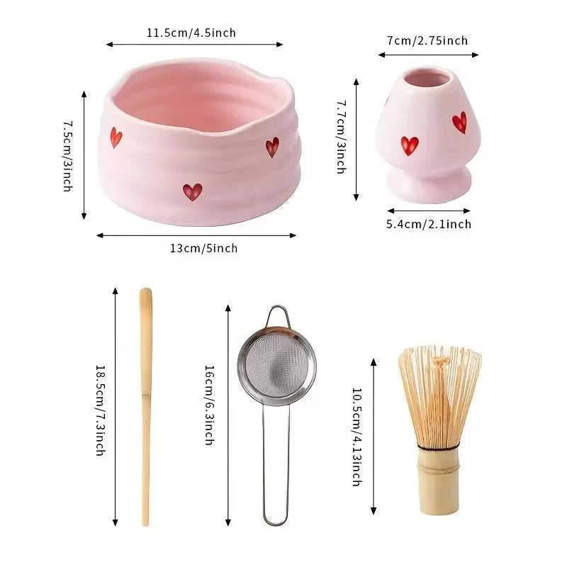 2 4 Sifter Heart Decal Ceramic Matcha Cute Includes Bowl Whisk Holder Qme