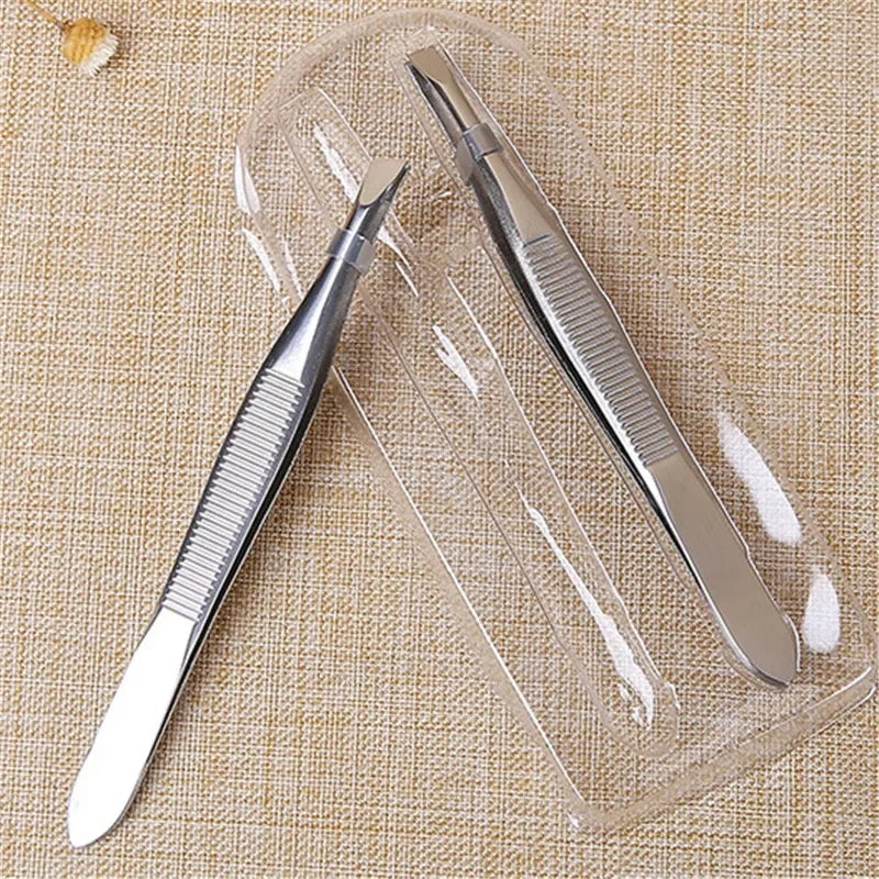 2Pcs/Set Professional Slanted/flat Stainless Steel Hair Removal Clip Eyebrow Face Hair Remover Tweezers Eyebrow Plucking Tools Qme