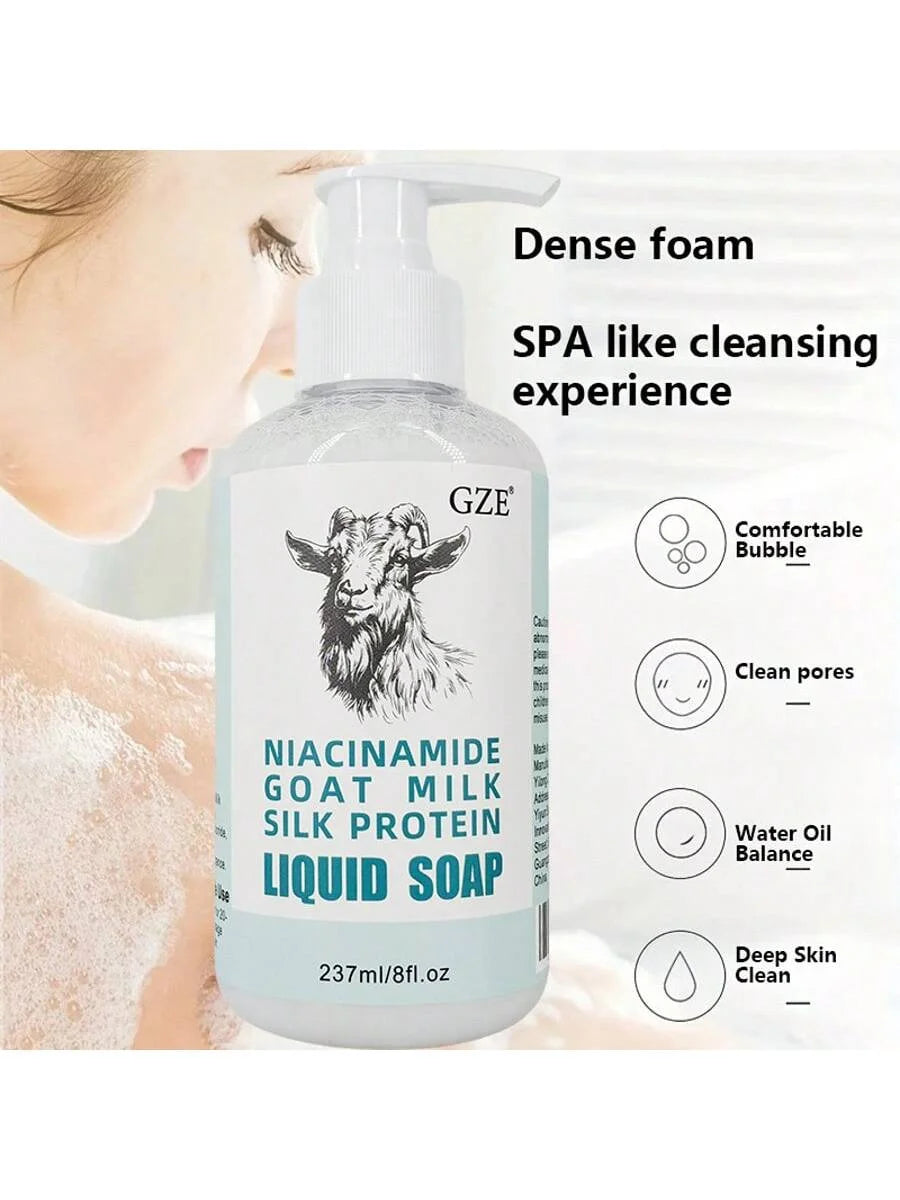 GZE Niacinamide Goat Milk Silk Protein Liquid Soap Moisturizing Gentle Deep Cleansing pH-Balanced Skin Texture Improvement Qme