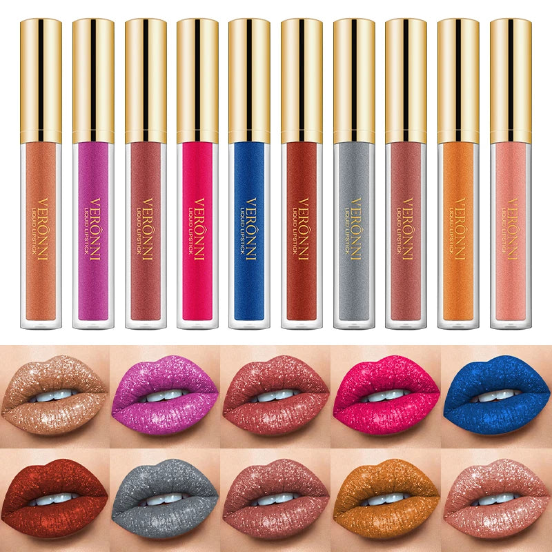 VERONNI Diamond Pearlescent Lip Gloss 10 Colors Non-stick Mermaid Qme