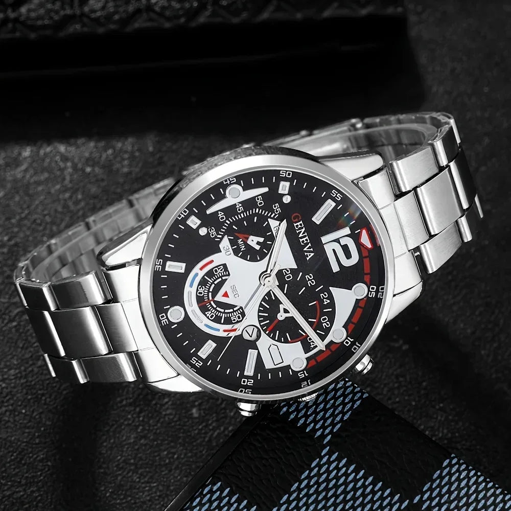 3PCS/Set Men's Quartz Watch with Calendar Feature, Fashionable Non-Waterproof Round Dial, Zinc Alloy Case & Strap Qme
