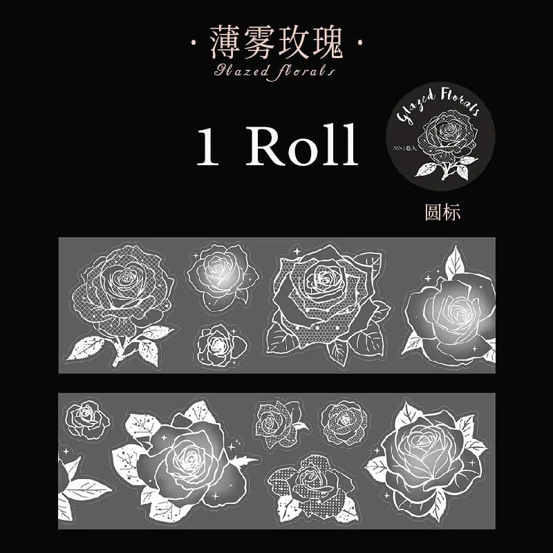 White Ink Floral Tracing Paper Washi Tape & Stickers for Journal Scene Making, Decorative Supplies for Phone Cases, Water Bottle Qme F