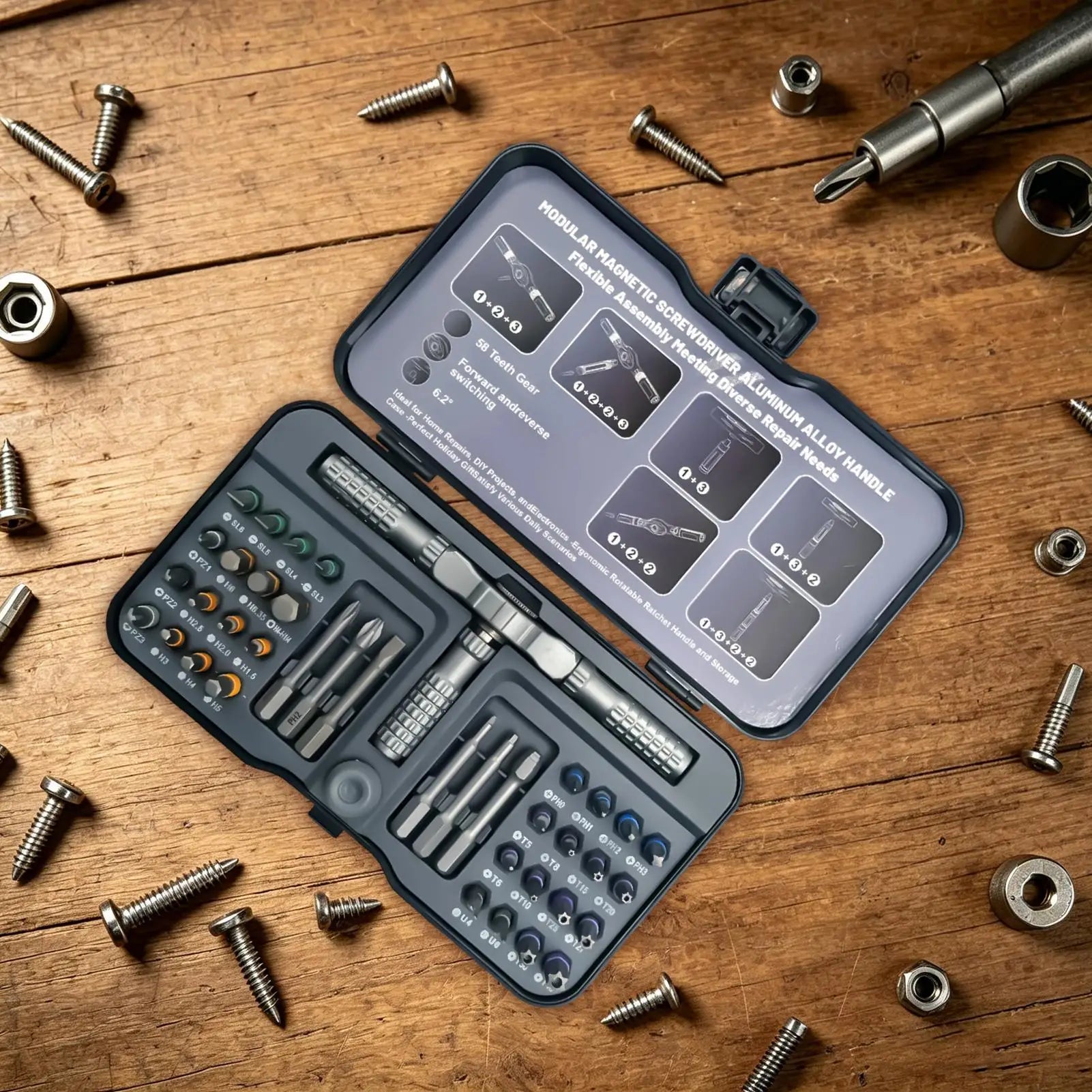Ratcheting Screwdriver 42-in-1 Magnetic Ratchet Precision Bits Qme