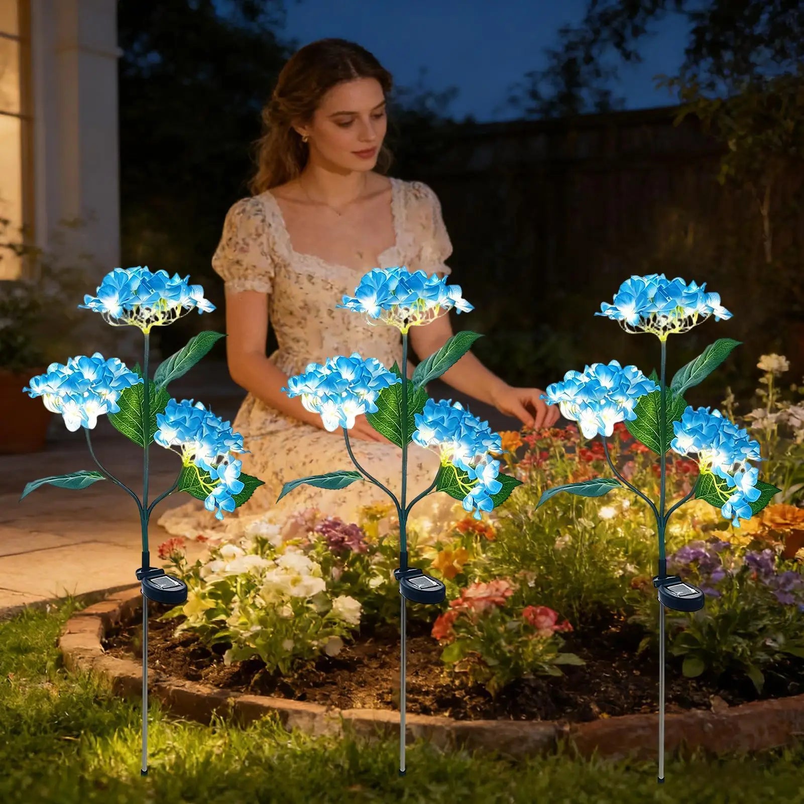 Solar Flower Lights LED Fairy Waterproof Lamp Stake Garden Yard Qme