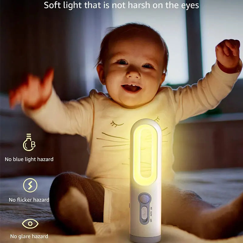 Portable 2 in 1 Flashlight Motion Sensor Night Light Bedroom Bathroom Reading Camping Lighting Baby Feeding Eye Care Bedside Lam Qme