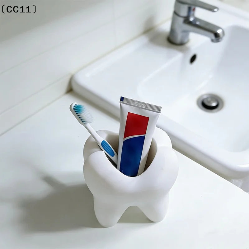 Tooth-shaped Toothbrush Holder Organizer Pen Plastic Makeup Brush Qme