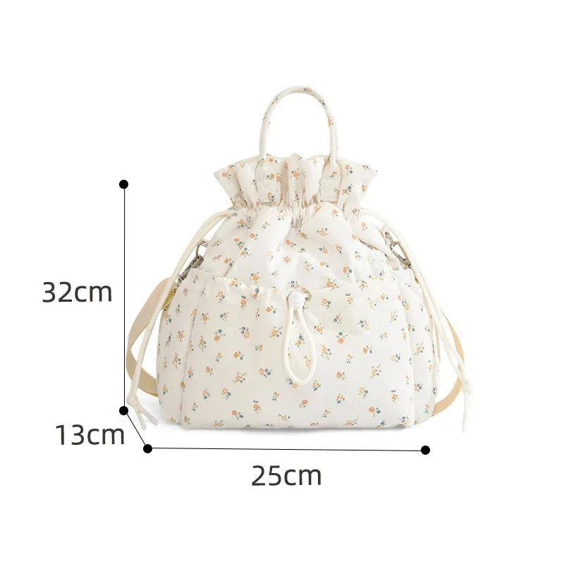 A High appearance drawstring lunch bag, student office worker insulated lunch box bag, hand-held large capacity lunch bag Qme Fresh Rose
