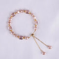 Elegant Pink Imitation Pearl Bracelets Exquisite Purple Crystal Beaded Adjustable Bracelets Bangle Female Wristband Accessories Qme Imitation pearl