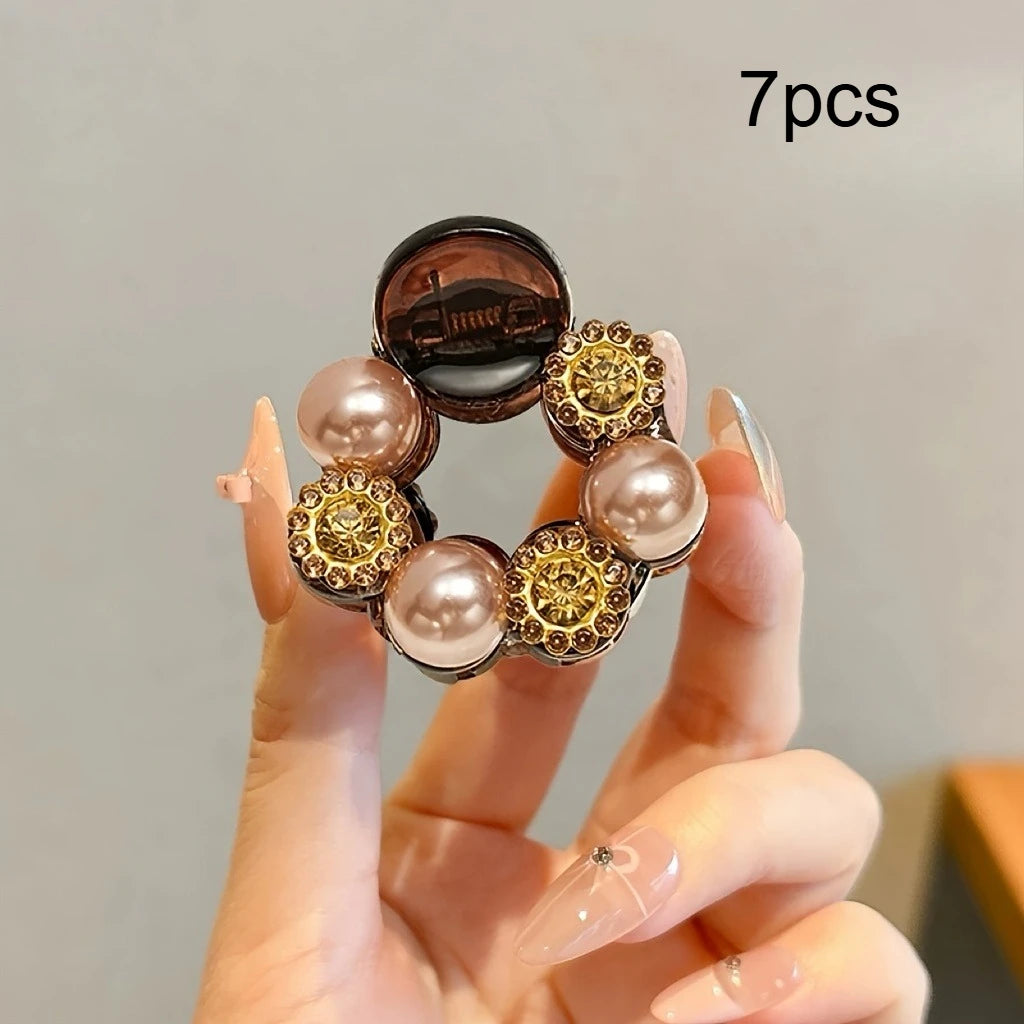 Luxury Crystal Mini Hair Claw Clip Elegant Half-tie Ponytail Barrettes Retro Rhinestone Small Hair Grab Hair Decor Accessories Qme 7pcs