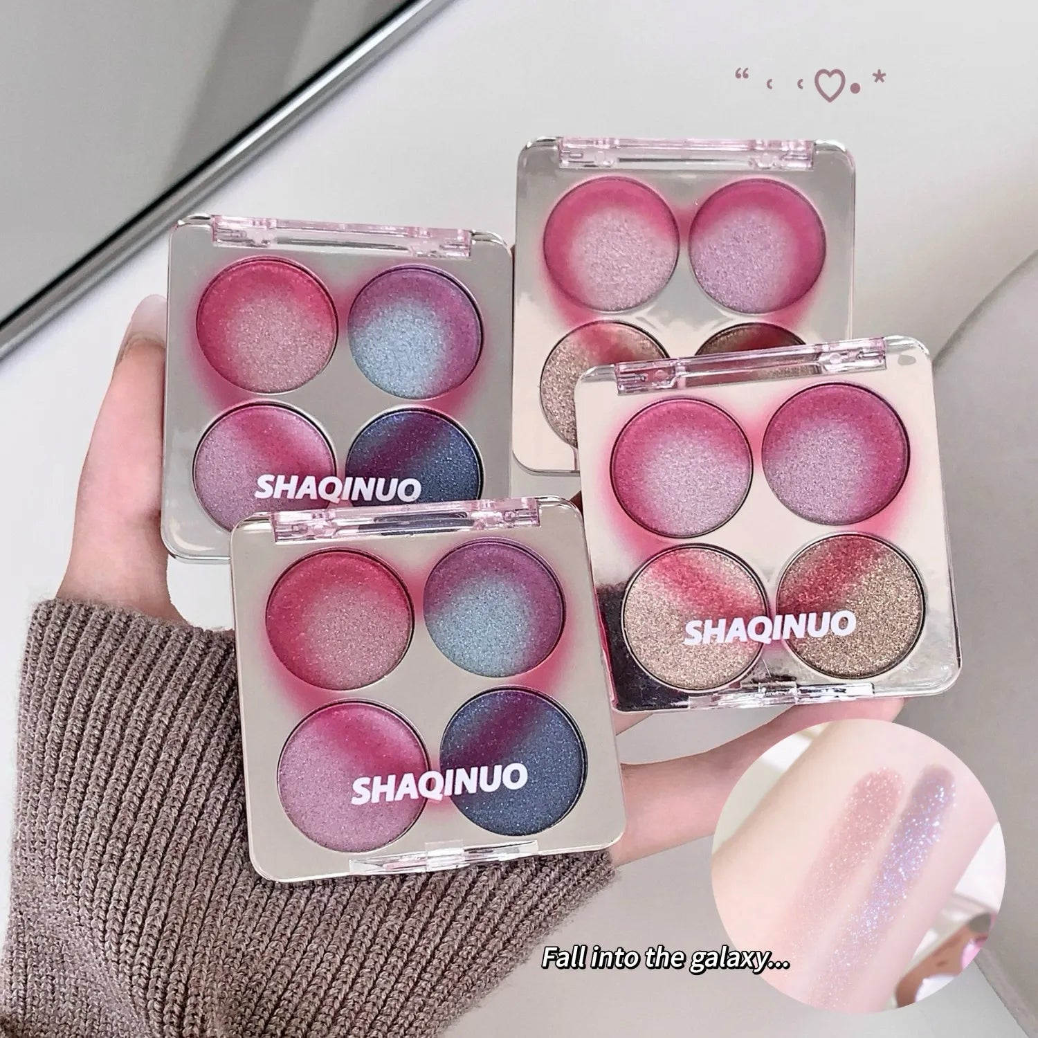 4-Color Glitter Eyeshadow Palette SHAQINUO Pearlescent Shimmer Qme