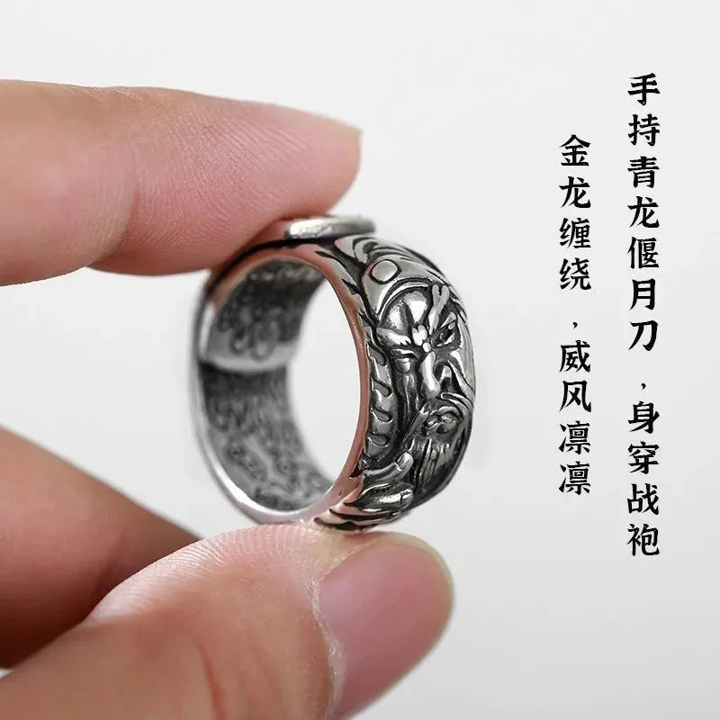 Vintage Guan Yu Ring Gothic Punk Hip Hop Adjustable Ancient Three Kingdoms Ring Daily Jewelry Accessories for Men and Women Qme