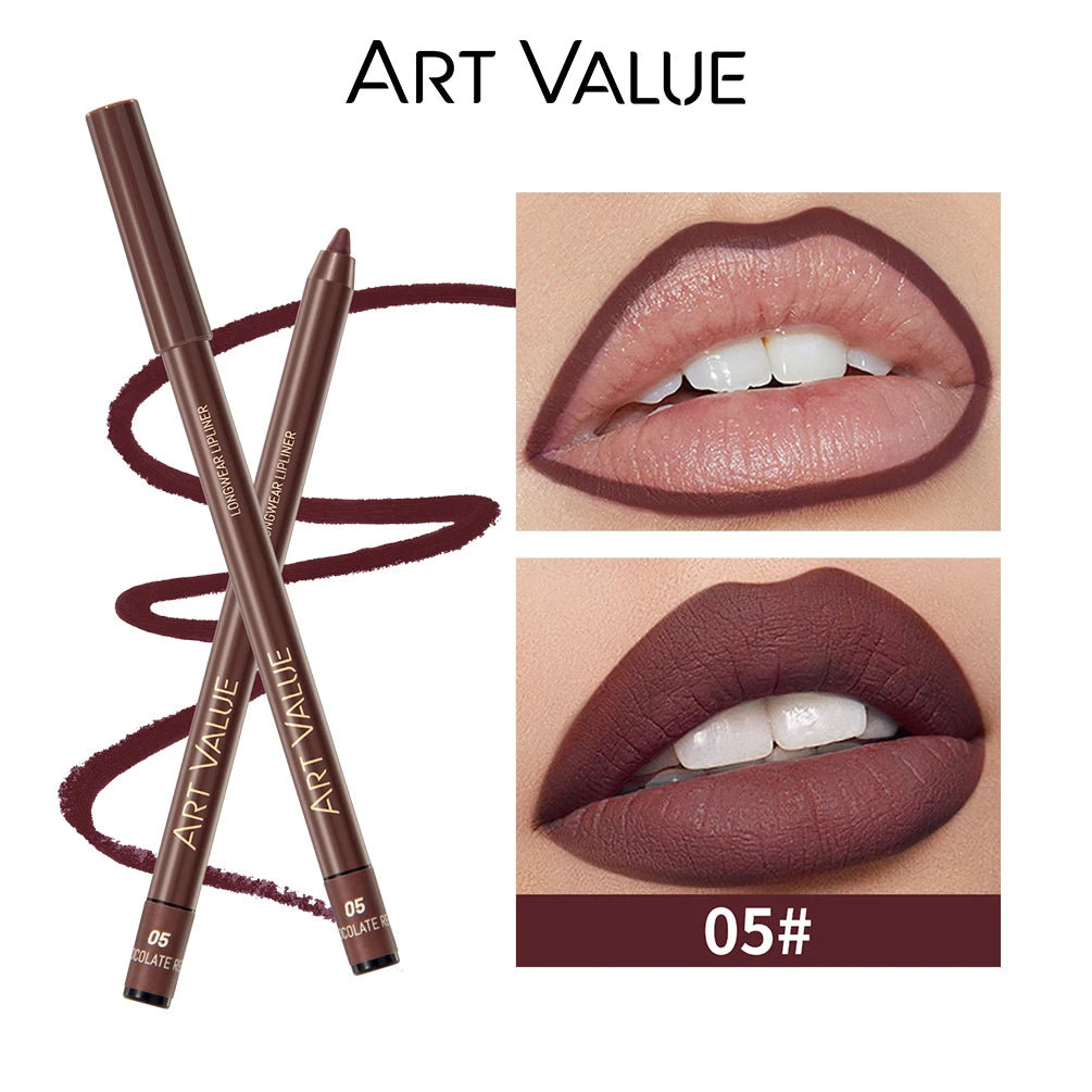 ART VALUE 12 Colors Nude Lipstick Pencil Waterproof Long Lasting Sexy Red Lip Liner Pen Matte Lip Contour Pen Makeup Lip Stain Qme 05