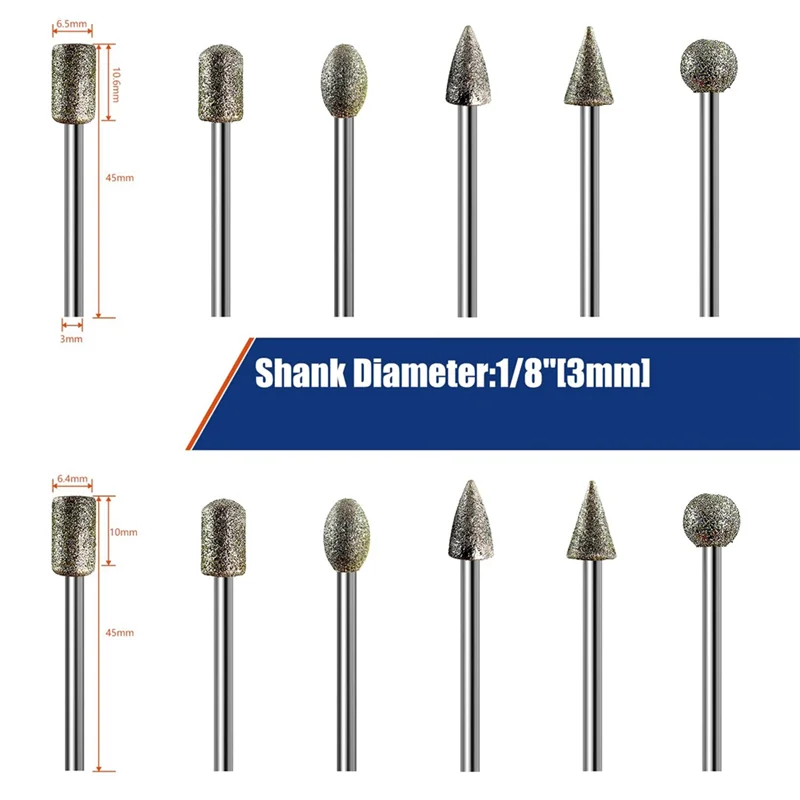A02F-Grinder Diamond Grinding Bits For Dremel-Tool, 20Pcs, 1/8" Shank, 120-Grit, Rotary Tool Accessories For Stone Glass Resin Qme