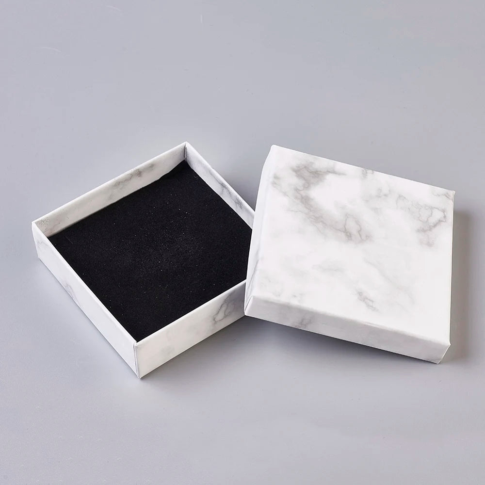 18pcs White Square Paper Cardboard Jewelry Boxes with Black Sponge Mat, 9.1x9.1x2.9cm for Ring Earring Display & Gift Storage Qme