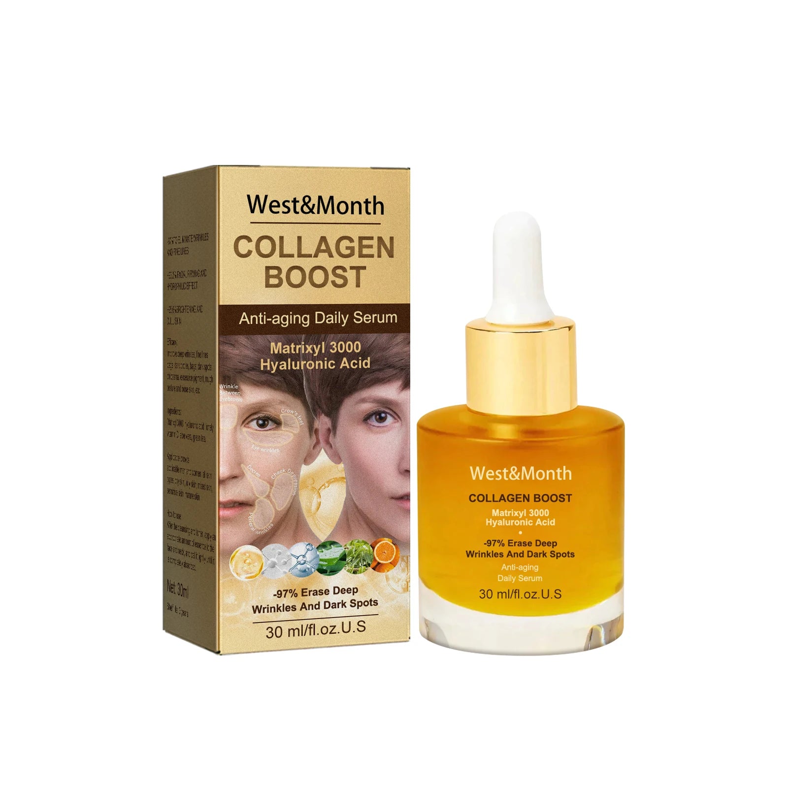 Collagen Face Serum Hydrating Tightening Smoothing Nourishing Brightening Face Skin Fade Fine Lines Anti-Aging Face Essence Qme 30ml Boxed
