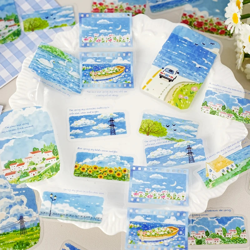 TIANZI 30 sheets City Landscape PET Stickers Pack for Art Collage Junk Journal DIY Scrapbooking Aesthetic Stationery Collection Qme