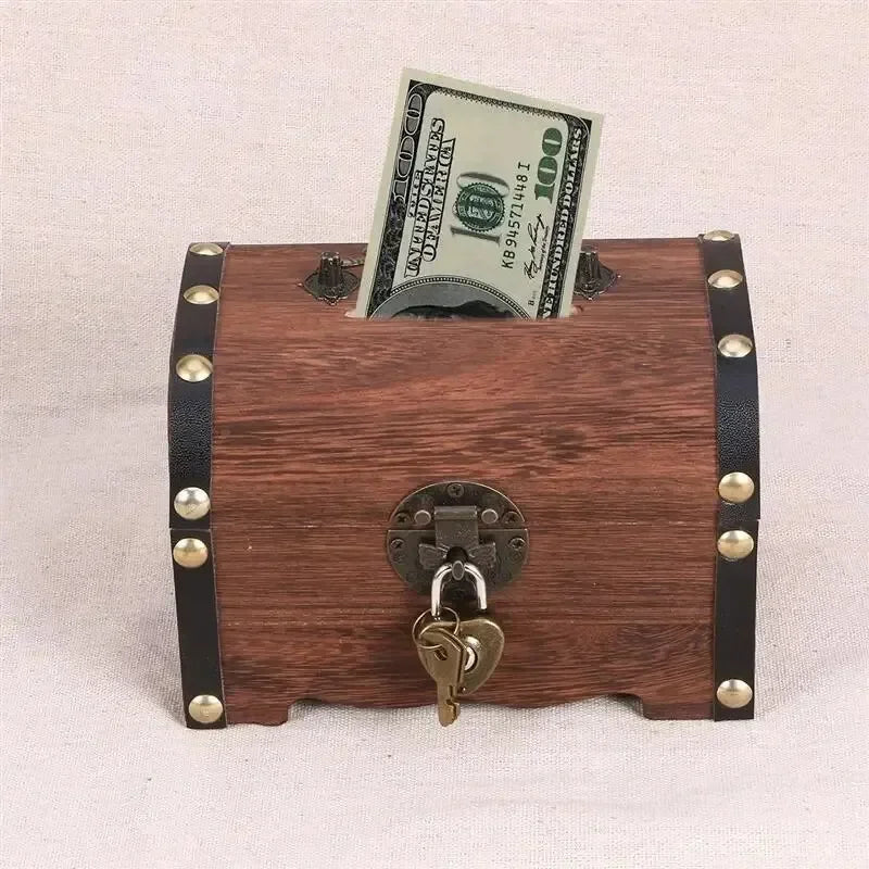 Treasure Chest With Lock Vintage Treasure Storage Box Piggy Bank Organizer Saving Box Case With Lock For Home Retro Decoration Qme
