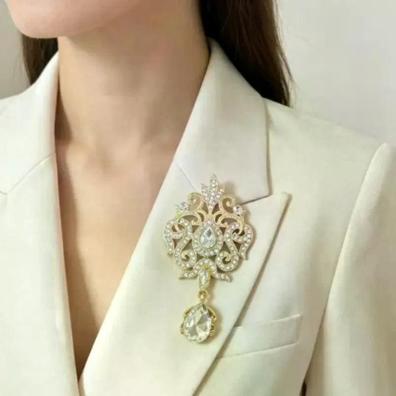 Vintage Gold Silver Color Crystal Brooches For Wedding Women Party Dress Rhinestone Bridal Bouquet Water Drop Brooch Pins Qme