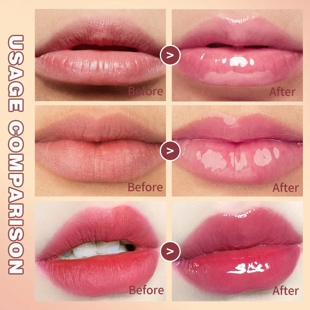 QIBEST Color Changing Lip Oil Plumper Moisturizing Transparent Jelly Lip Balm Lasting Lipgloss Nourishing Lip Glaze Makeup Qme