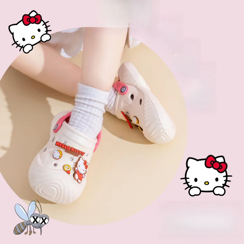 Hello Kitty Kuromi Soft-Soled Perforated Sandals Summer Student Slip-On Sandals Outdoor Non-Slip Cartoon Sandals Qme