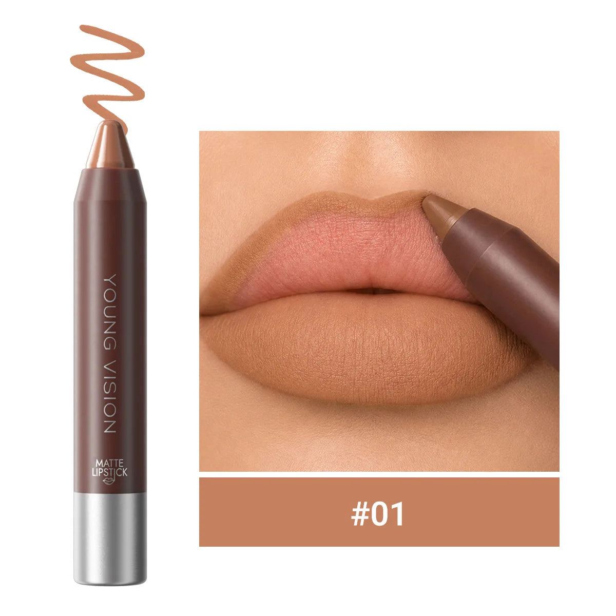 3-in-1 Matte Lip Pencil Crayon, Chocolate Brown Velvet Smooth Lip Liner, LongLasting Waterproof Lipstick for Ombre Gradient Lips Qme 01