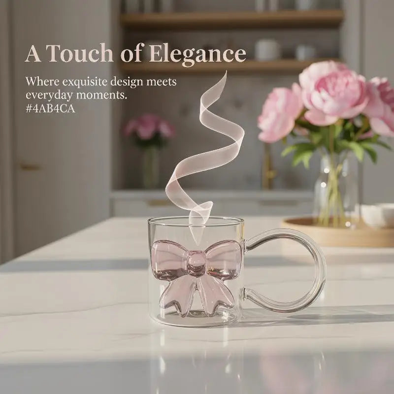 Pink Large Bow Glass Decor Cup Handle Glasses Heat-resistant Qme Default Title