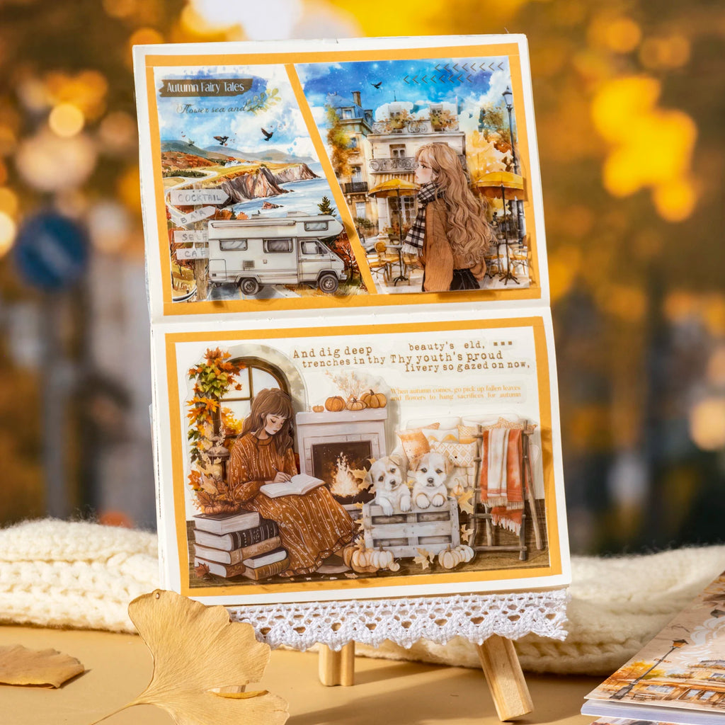 20sheets/bag Golden Autumn Daily Life Theme Die Cut Sticker Sheets for Scrapbooking DIY Frame Collage Decoration Laptop Qme