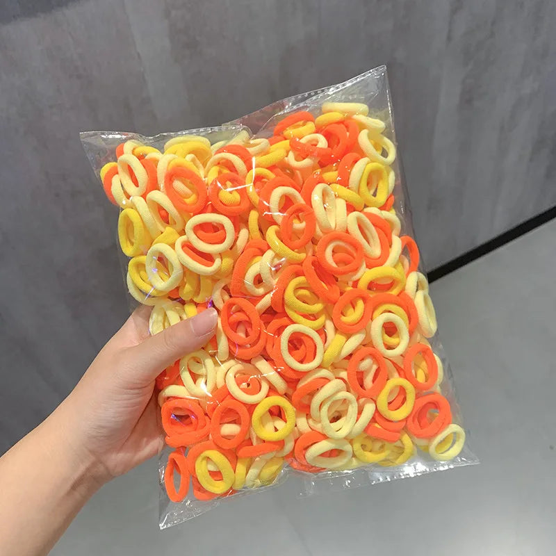 100Pcs Colorful Basic Nylon Ealstic Hair Ties For Girls Ponytail Hold Scrunchie Rubber Band Kid Fashion Hair Accessories Qme yellow