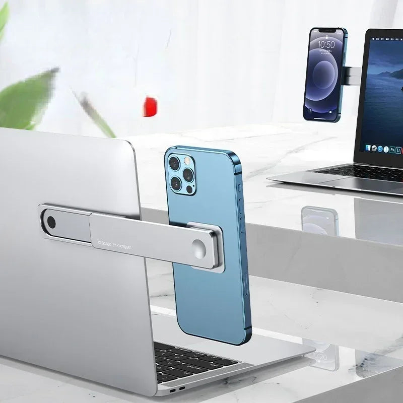 Laptop Phone Holder, Magnetic Laptop Side Mount Clip, Adjustable Aluminum Alloy Computer Monitor Expansion Bracket Tablet Stand Qme