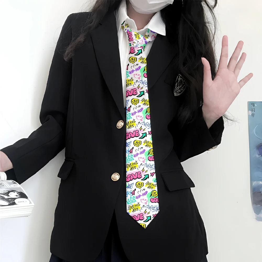 Funny Graffiti Printing Men's Tie Fashion Casual Street Novelty Qme