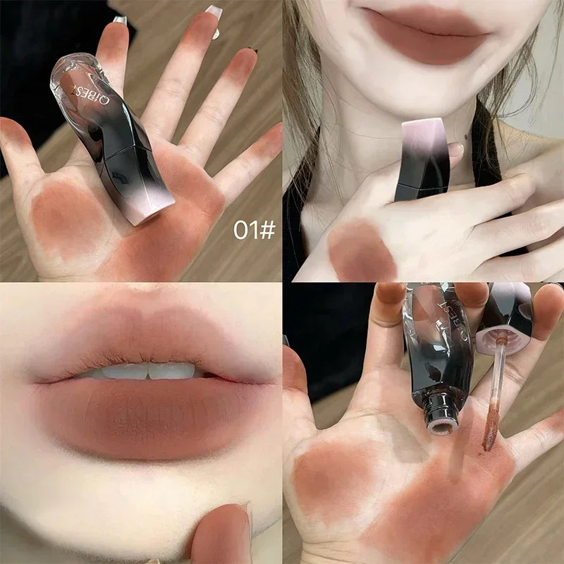 QIBEST 4 Colors Matte Velvet Lip Gloss Red Brown Lip Glaze Lasting Waterproof Orange Color Liquid Lipstick Natural Makeup Beauty Qme 01