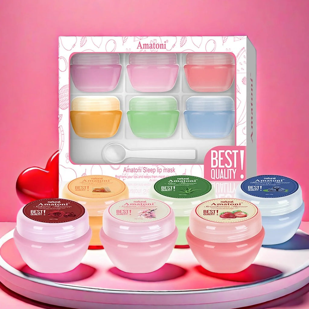 Sleeping Lip Mask Gift Box 10g×6PCS Lip Balm Set Moisturizes Lips, Smoothes, and Is a Universal in the Morning and Evening Qme
