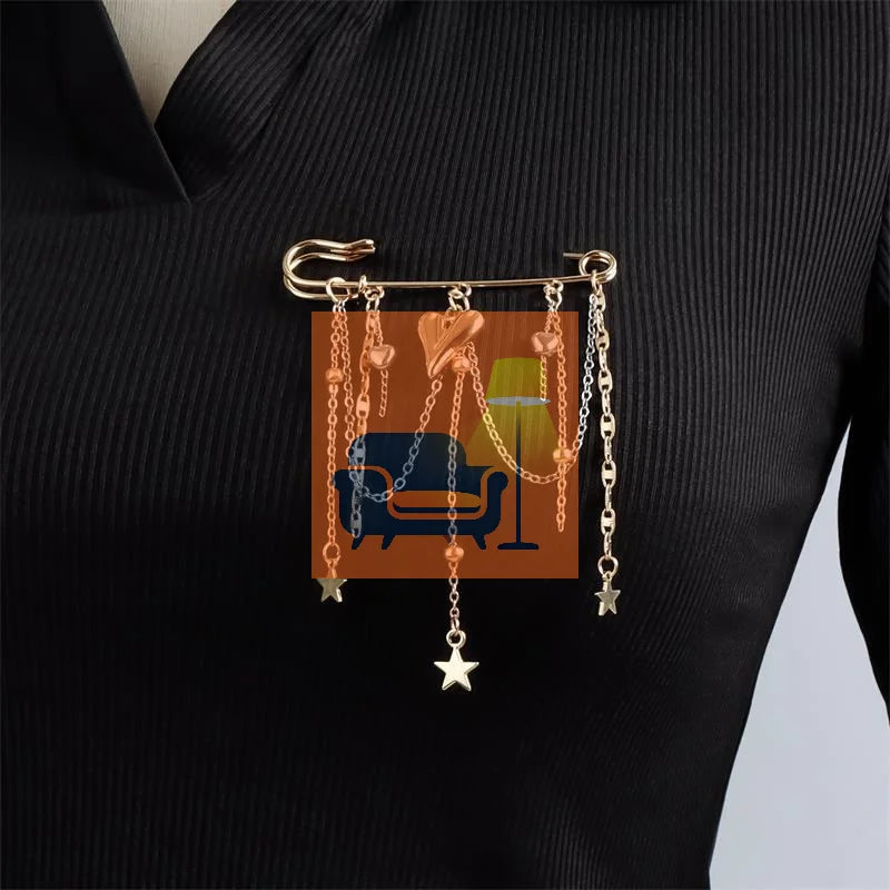 Jewelry Retro Star Love Pearl Chain Tassel Brooches Elegant Women Clothing Decor Accessories Bag Pendant Suit Pins Gift Qme