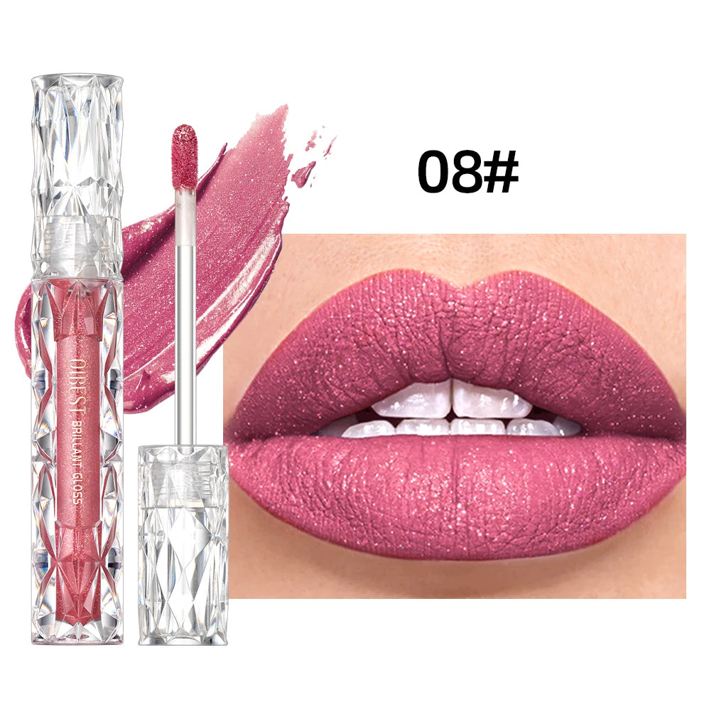 QIBEST Glitter Shimmer Liquid Lipstick High Quality Waterproof Lightweight Lip Gloss Lasting Lip Tint Makeup For Women Lip Stain Qme 08