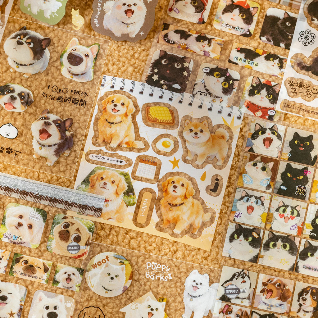 TIANZI 20/80 Pcs Cute Cat and Dog Theme PET Die cut Stickers book Retro Cartoon Handmade Scrapbooking Handbook Phone Stickers Qme