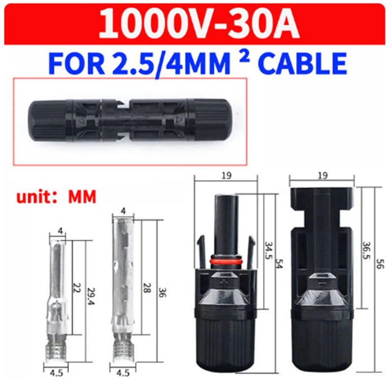 10 Pairs Solar Connector MC4 1000V Solar Plug 30A for PV Cable Connection UV Resistant IP67 Male Female Connector Qme