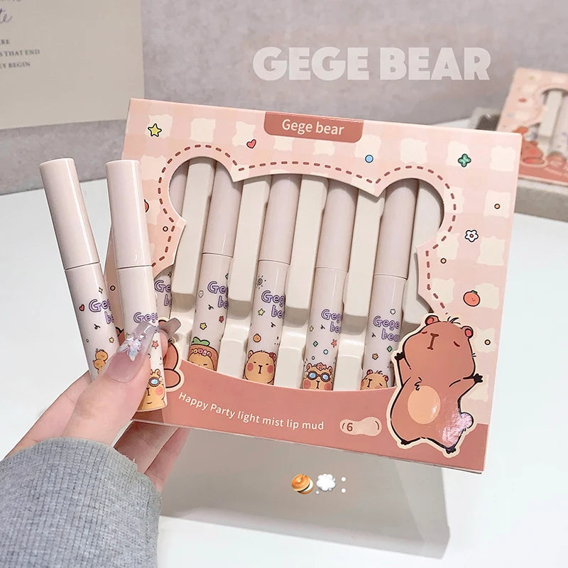 Lip Mud Kawaii Capybaras Velvet Nude Lipstick Matte Texture Silky Qme