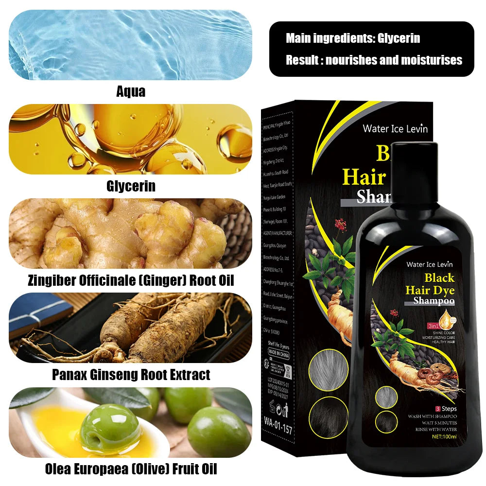 New 100ml Black Hair Color Dye Hair Shampoo Cream Organic Permanent Covers White Gray Shiny Natural Ginger Essence For Women Men Qme