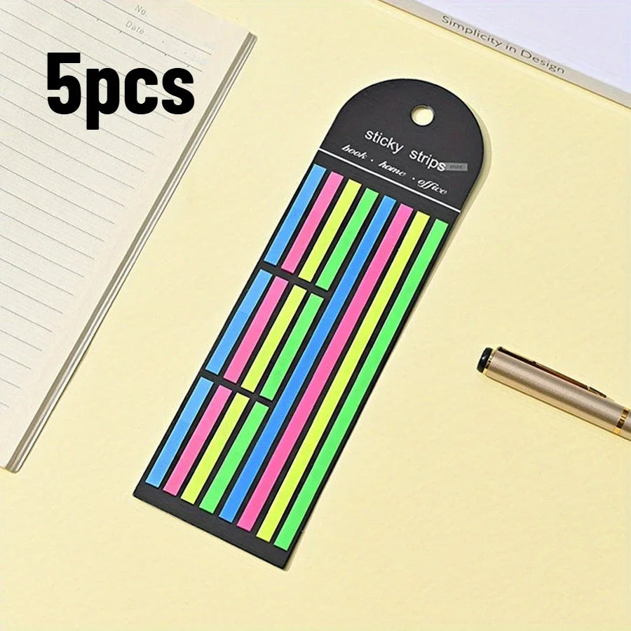 5pcs Clear Fluorescent Tape, Removable Fluorescent Strip for Annotated Books, Thin-page Marker Strip for Index Labels, Qme