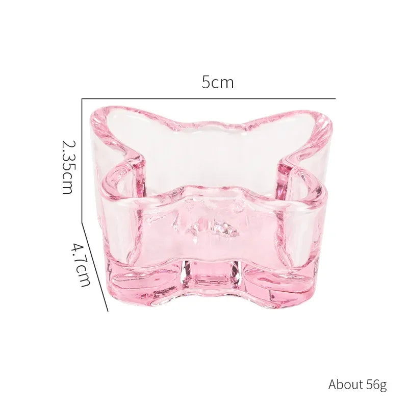 Acrylic Powder Liquid Crystal Glass Cup Aurora Colorful Cup Nail Brush Washing Mug Nail Art Tools Liquid Powders for Mixing Bowl Qme pink butterfly shape
