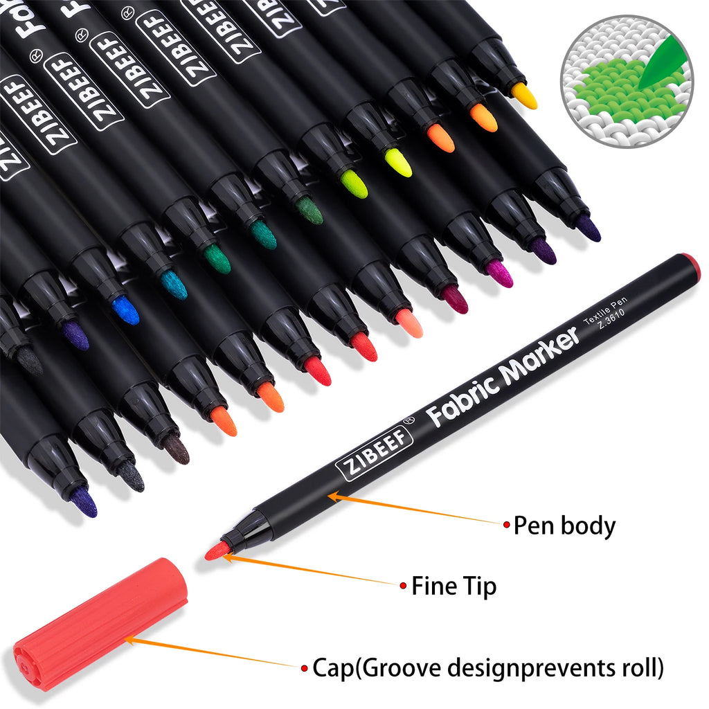 Fabric Markers Pen, 12/24 Colors Permanent Fabric Markers Pens for T-Shirt, Art Marker Set for Canvas Bags Hats Sneakers Qme
